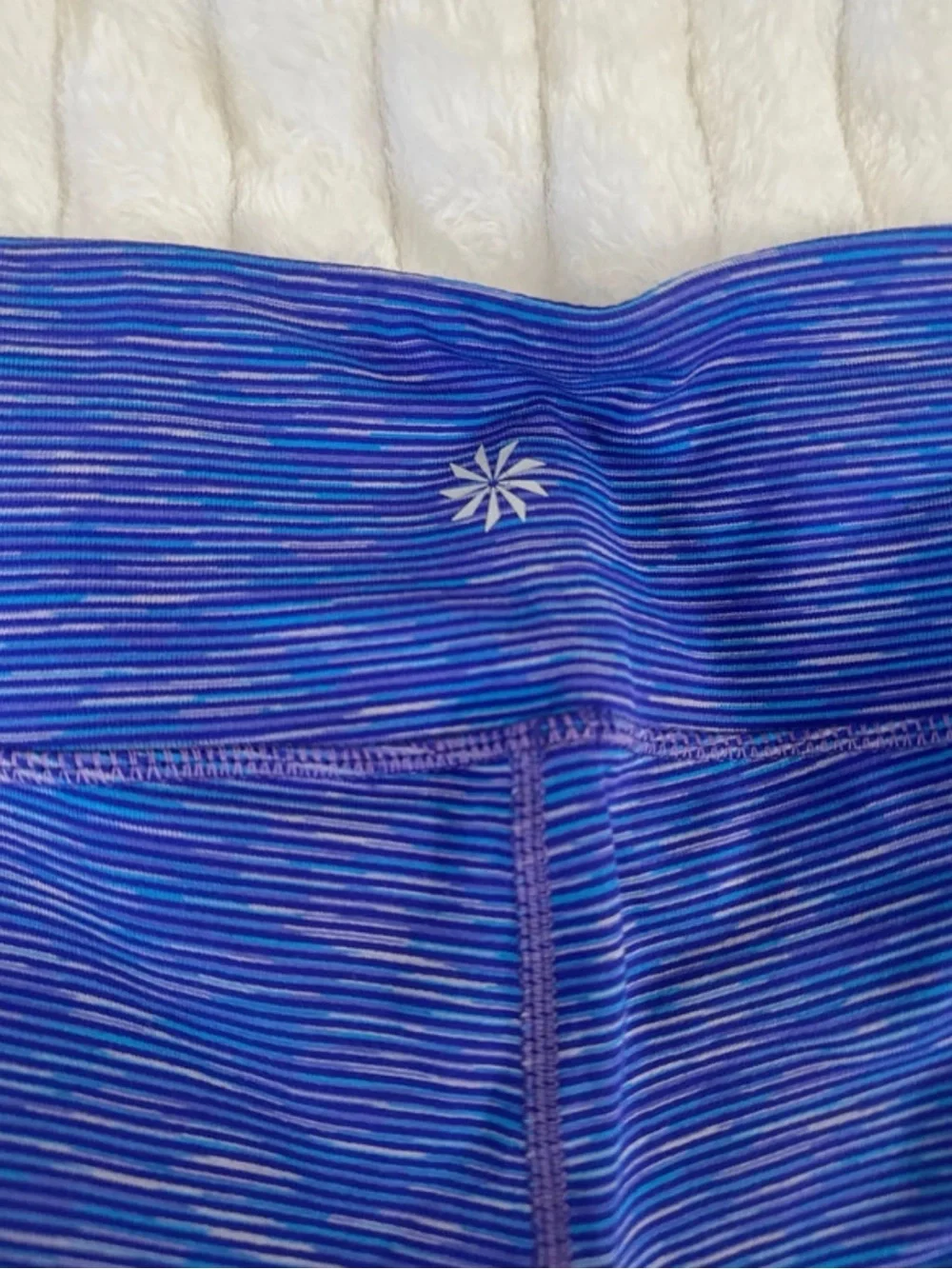Athleta Blue Capri Leggings with Pink Stitching